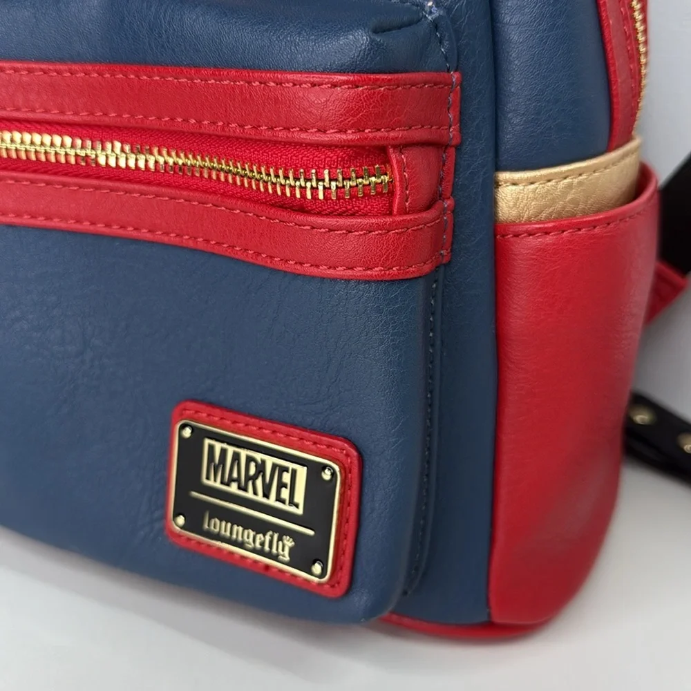 Loungefly marvel captain marvel gold red and blue backpack purse cosplay bag